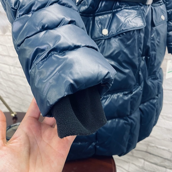 NWT, Andrew Marc Belted Puffer w/ REAL fur, Navy, Size L - Picture 11 of 14